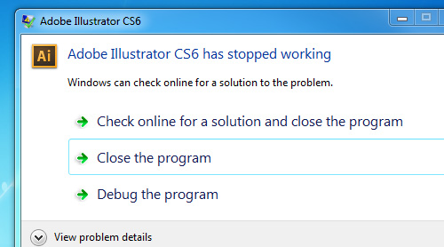 Adobe Illustrator CS6 has stopped working